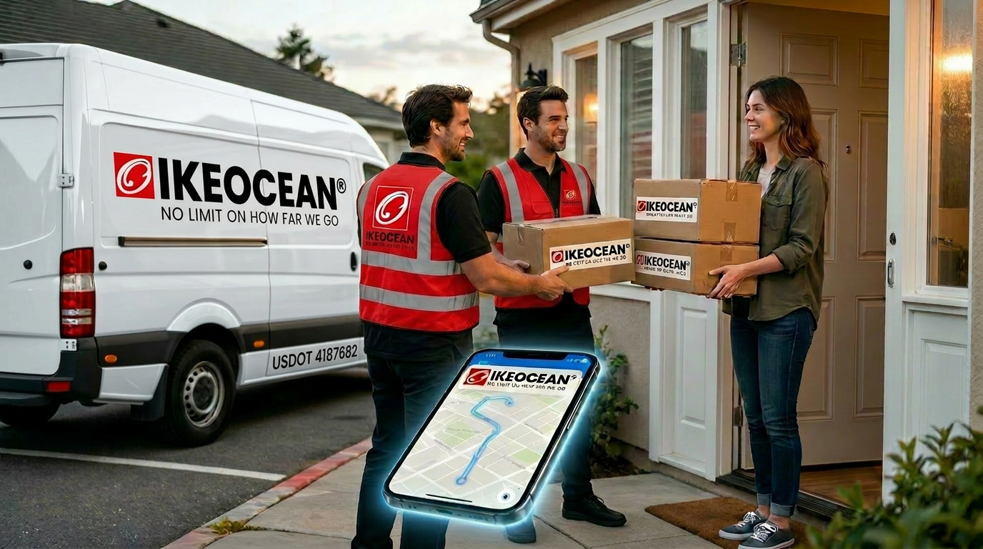 IKEOCEAN last-mile courier delivering a package with live GPS tracking